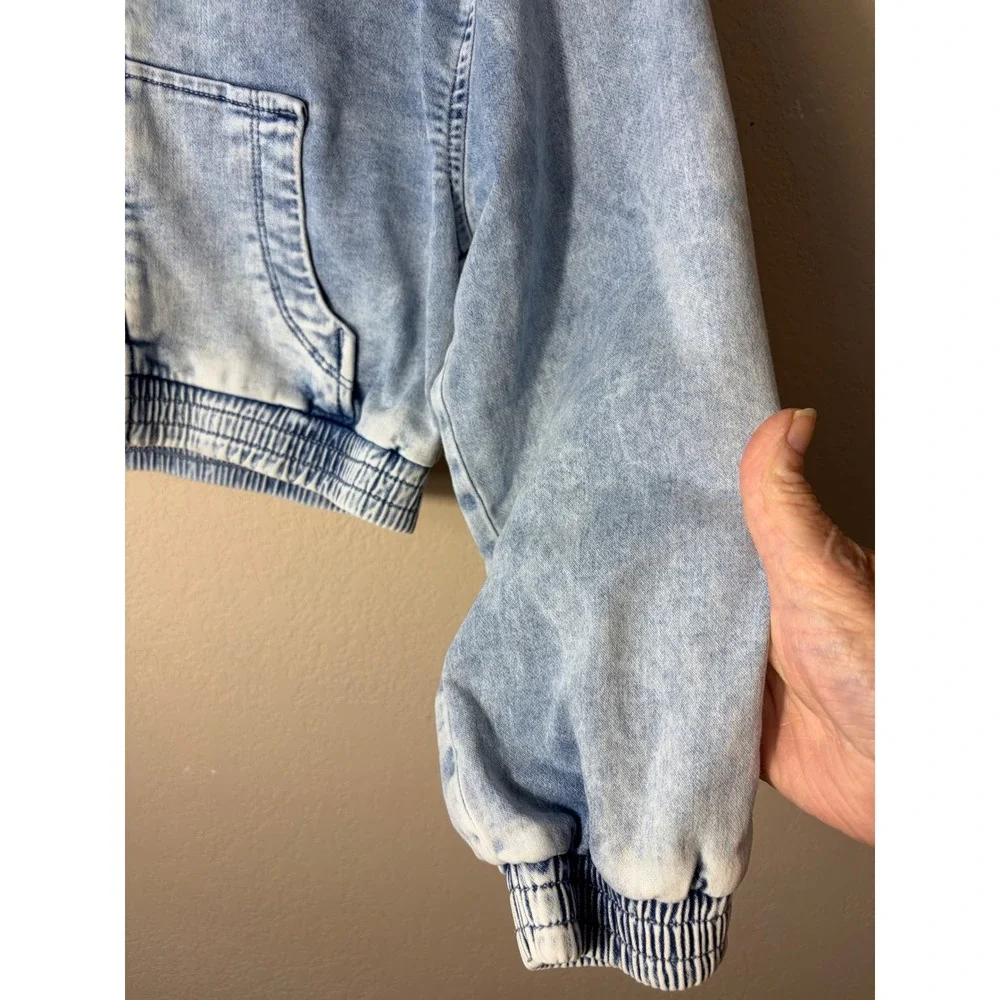 Gap Kids Girls 14-16/Women's Small'Acid Wash Denim Cropped Zip Up Hoodie Jacket